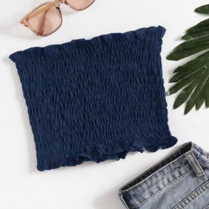 Navy Blue Shirred Bandeau Top